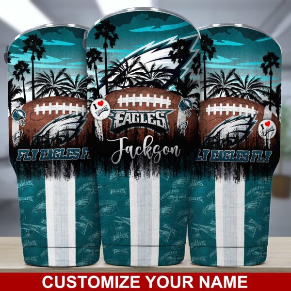 Custom Name Philadelphia Eagles NFL Tumbler Tropical Style For Sports Fans