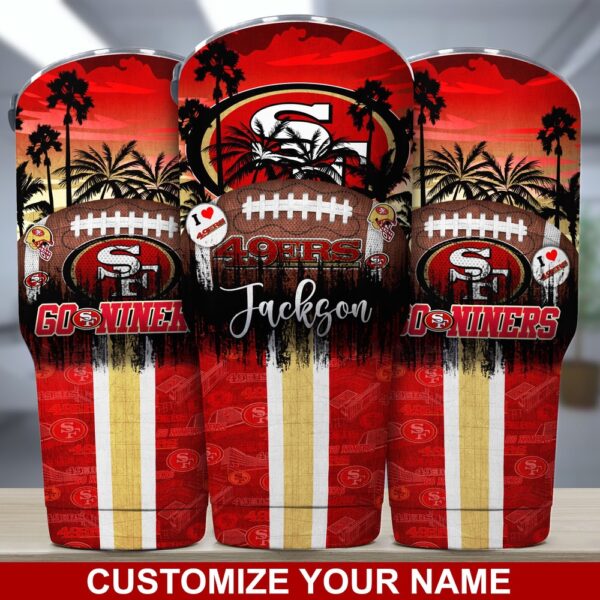 Custom Name San Francisco 49ers NFL Tumbler Tropical Style For Sports Fans