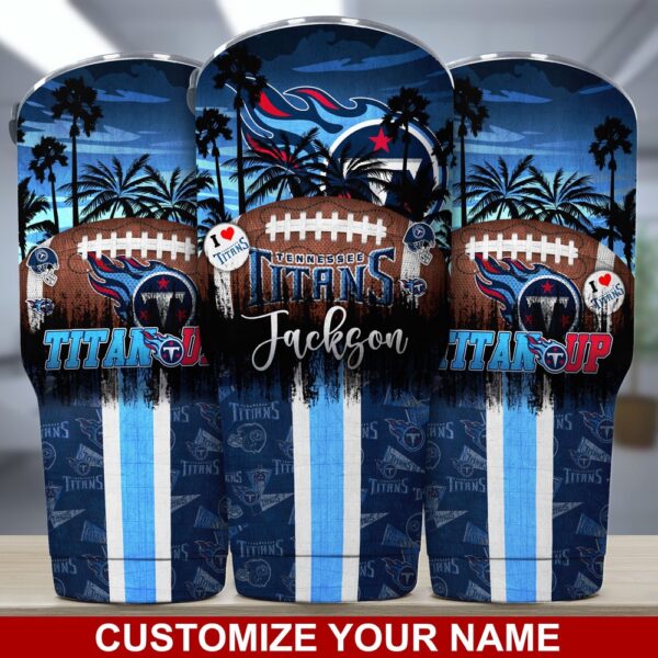 Custom Name Tennessee Titans NFL Tumbler Tropical Style For Sports Fans