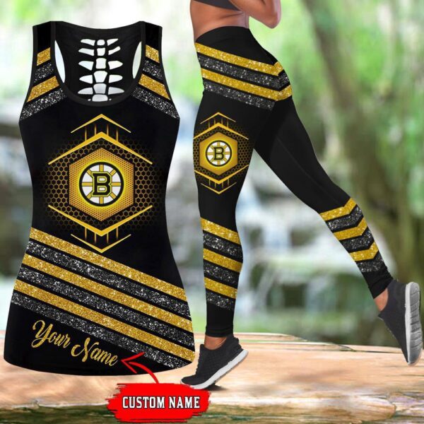 NHL Boston Bruins Hollow Tank Top And Leggings Set For Hockey Fans