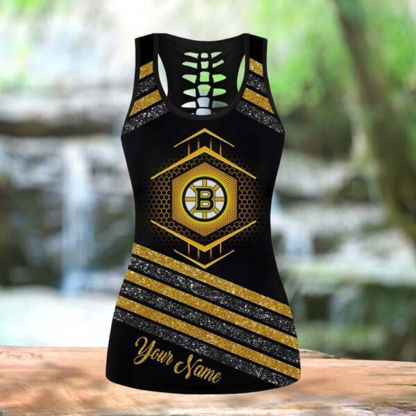 NHL Boston Bruins Hollow Tank Top And Leggings Set For Hockey Fans