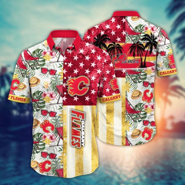 NHL Calgary Flames Flower Hawaii Shirt For Fans Summer Football Shirts