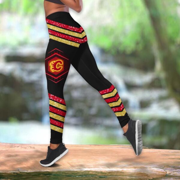 NHL Calgary Flames Hollow Tank Top And Leggings Set For Hockey Fans