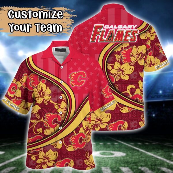 NHL Calgary Flames Summer Flower Hawaii Shirt Custom Football Shirts