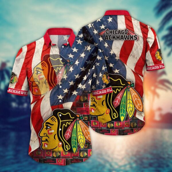 NHL Chicago Blackhawks American Flag Hawaii Shirt Summer Football Shirts