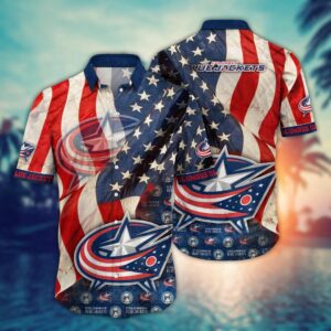 NHL Columbus Blue Jackets American Flag Hawaii Shirt Summer Football Shirts 1