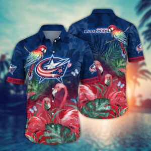 NHL Columbus Blue Jackets Flamigo Hawaii Shirt Summer Football Shirts 1