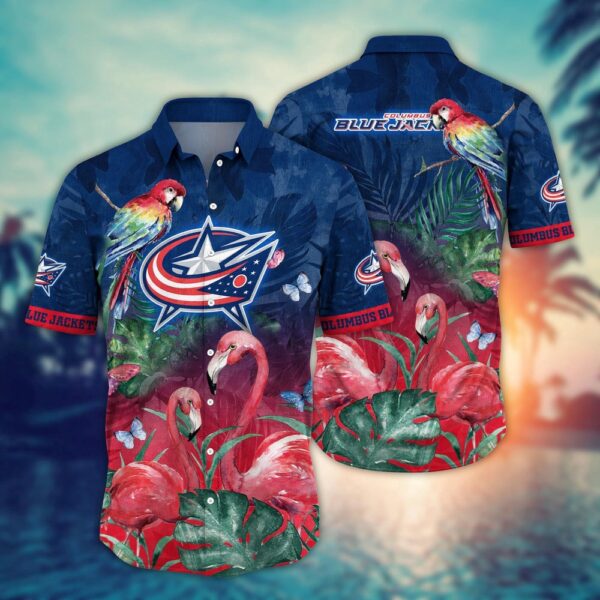 NHL Columbus Blue Jackets Flamigo Hawaii Shirt Summer Football Shirts