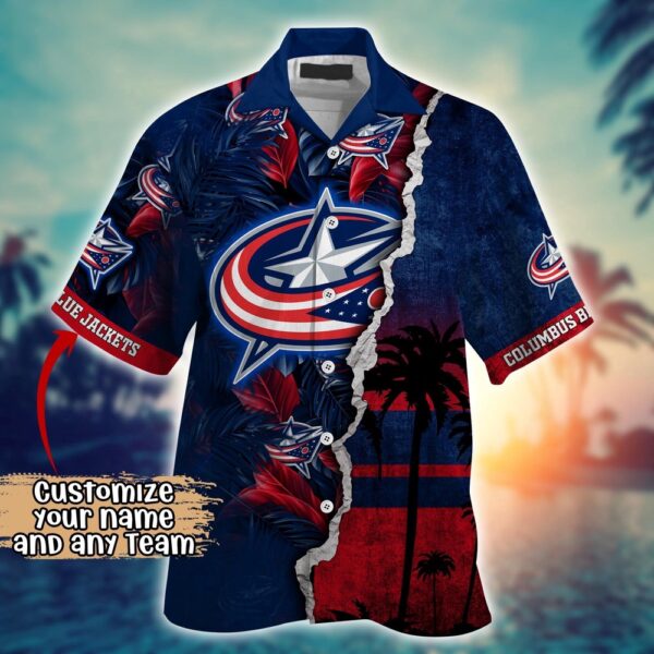 NHL Columbus Blue Jackets Palm Tree Hawaii Shirt Custom Summer Football Shirts