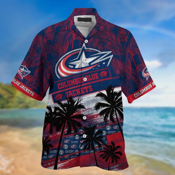 NHL Columbus Blue Jackets Palm Tree Pattern Hawaii Shirt Unisex Sport Hawaii Shirt