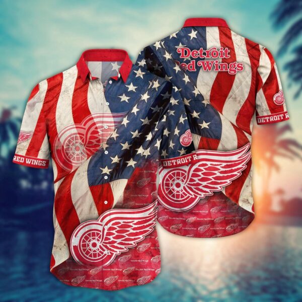 NHL Detroit Red Wings American Flag Hawaii Shirt Summer Football Shirts