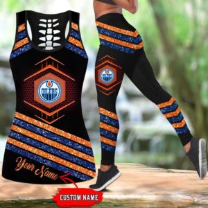 NHL Edmonton Oilers Hollow Tank Top And Leggings Set For Hockey Fans