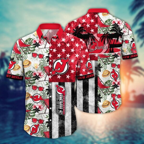 NHL New Jersey Devils Flower Hawaii Shirt For Fans Summer Football Shirts