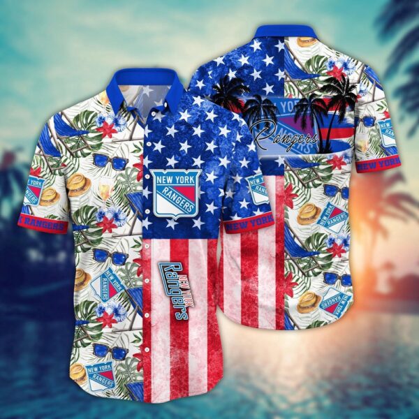 NHL New York Rangers Flower Hawaii Shirt For Fans Summer Football Shirts