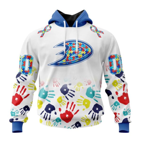 Personalized NHL Anaheim Ducks Autism Awareness Hands Design 3D Hoodie