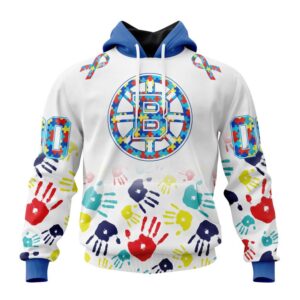 Personalized NHL Boston Bruins Autism Awareness Hands Design 3D Hoodie