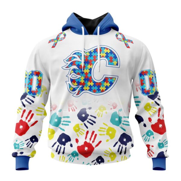 Personalized NHL Calgary Flames Autism Awareness Hands Design 3D Hoodie