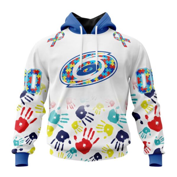 Personalized NHL Carolina Hurricanes Autism Awareness Hands Design 3D Hoodie