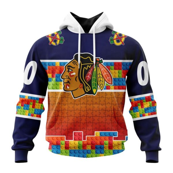 Personalized NHL Chicago Blackhawks Autism Awareness Design 3D Hoodie