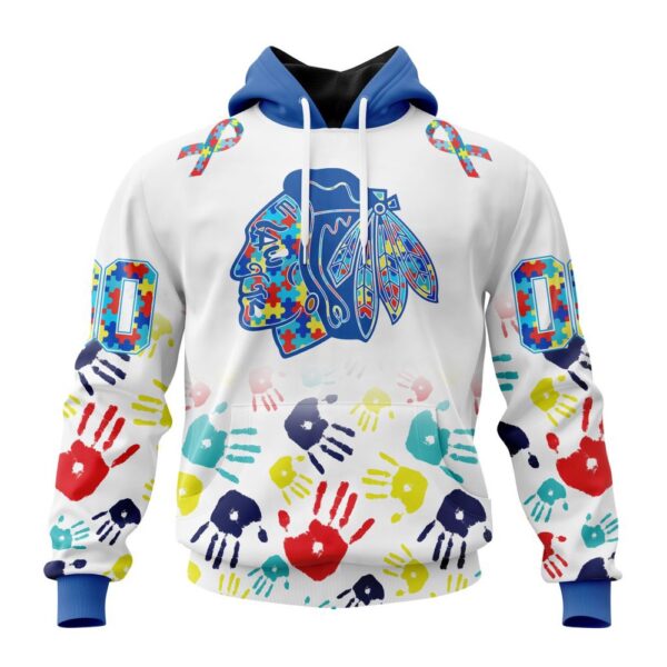 Personalized NHL Chicago Blackhawks Autism Awareness Hands Design 3D Hoodie