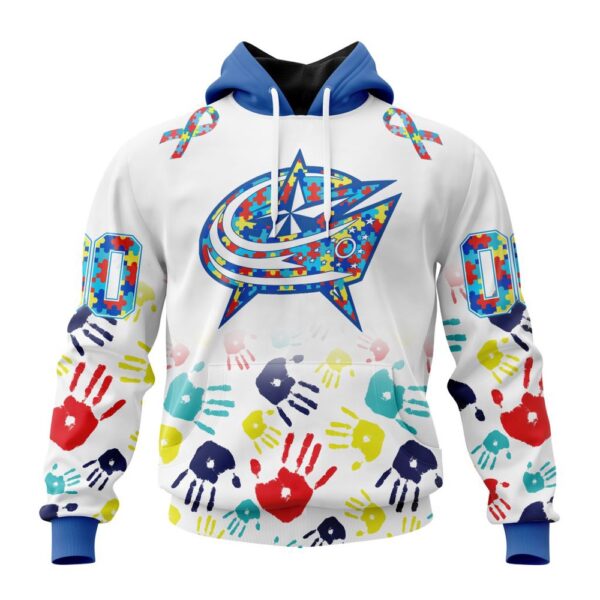 Personalized NHL Columbus Blue Jackets Autism Awareness Hands Design 3D Hoodie