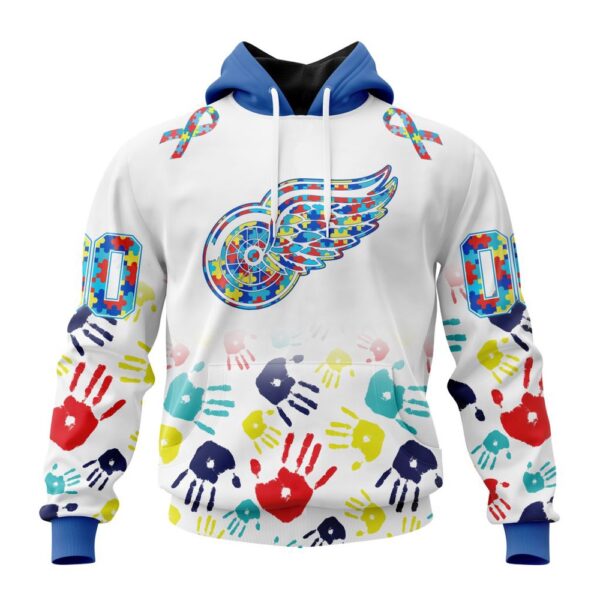 Personalized NHL Detroit Red Wings Autism Awareness Hands Design 3D Hoodie