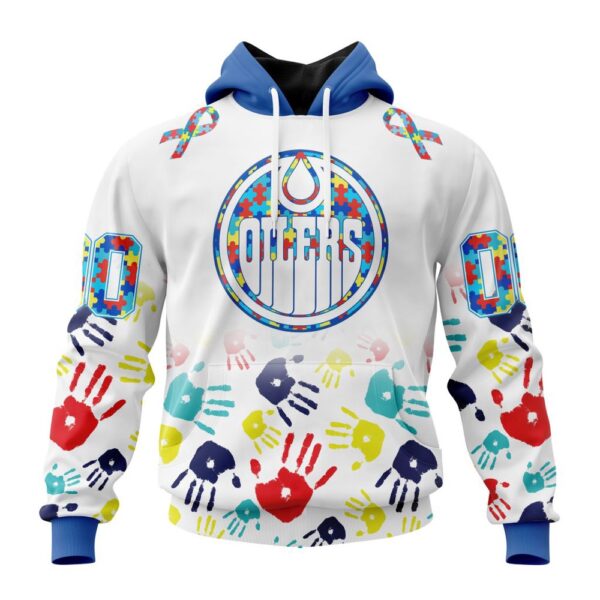 Personalized NHL Edmonton Oilers Autism Awareness Hands Design 3D Hoodie