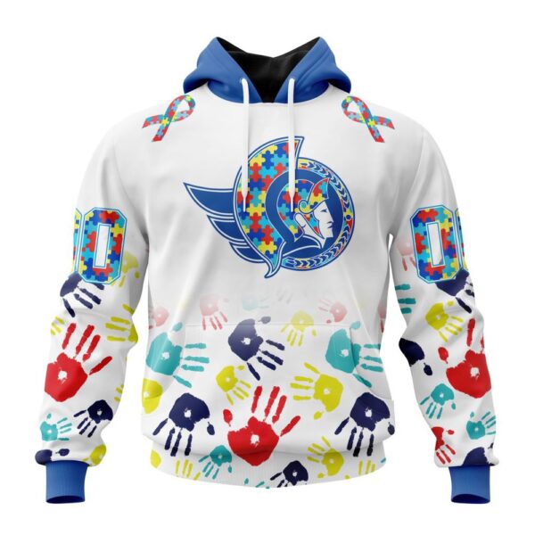 Personalized NHL Ottawa Senators Autism Awareness Hands Design 3D Hoodie