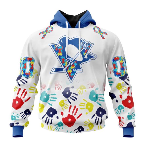 Personalized NHL Pittsburgh Penguins Autism Awareness Hands Design 3D Hoodie