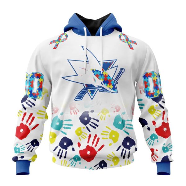 Personalized NHL San Jose Sharks Autism Awareness Hands Design 3D Hoodie