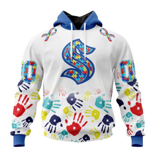 Personalized NHL Seattle Kraken Autism Awareness Hands Design 3D Hoodie