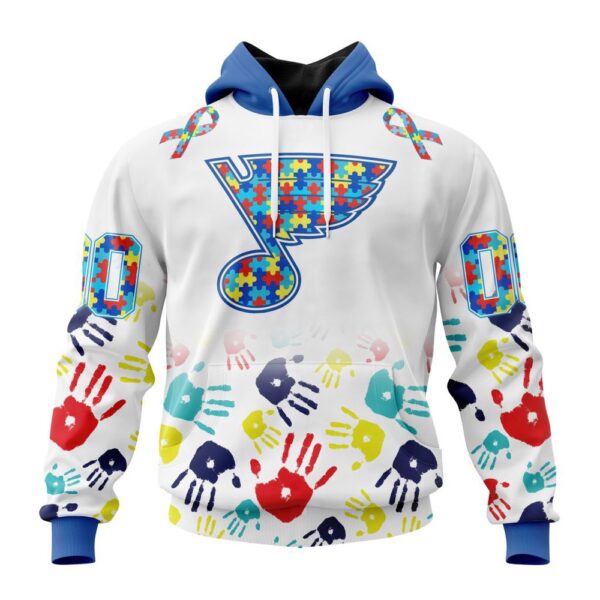 Personalized NHL St. Louis Blues Autism Awareness Hands Design 3D Hoodie