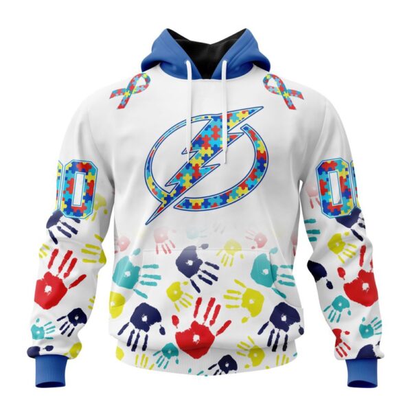 Personalized NHL Tampa Bay Lightning Autism Awareness Hands Design 3D Hoodie