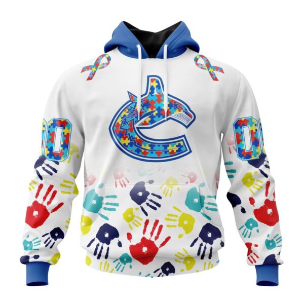 Personalized NHL Vancouver Canucks Autism Awareness Hands Design 3D Hoodie