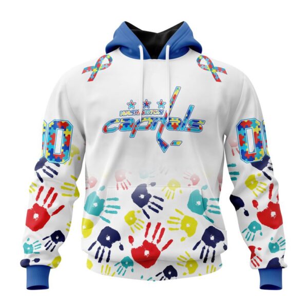 Personalized NHL Washington Capitals Autism Awareness Hands Design 3D Hoodie