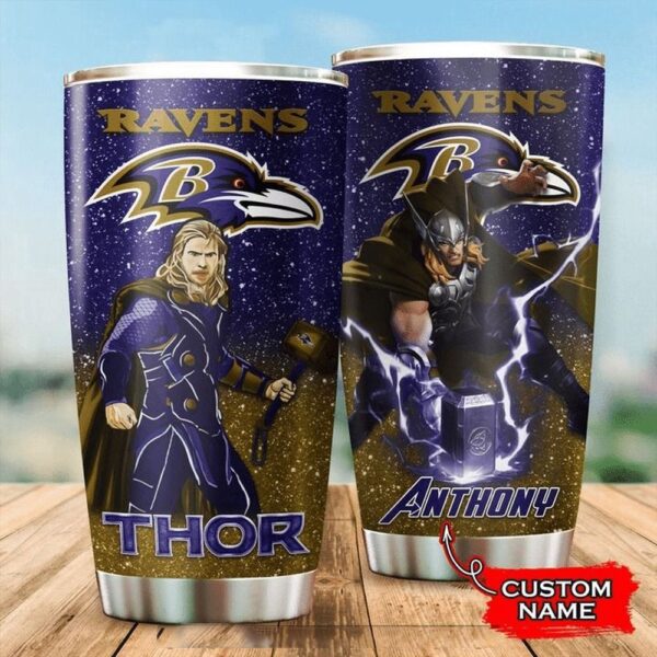 Personalized Name NFL Baltimore Ravens & Thor Tumbler Cup