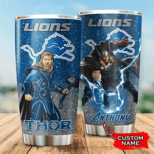 Personalized Name NFL Detroit Lions & Thor Tumbler Cup