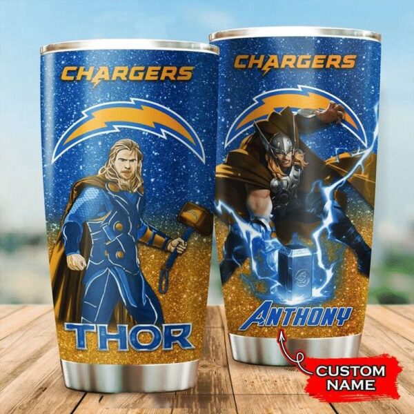 Personalized Name NFL Los Angeles Chargers & Thor Tumbler Cup