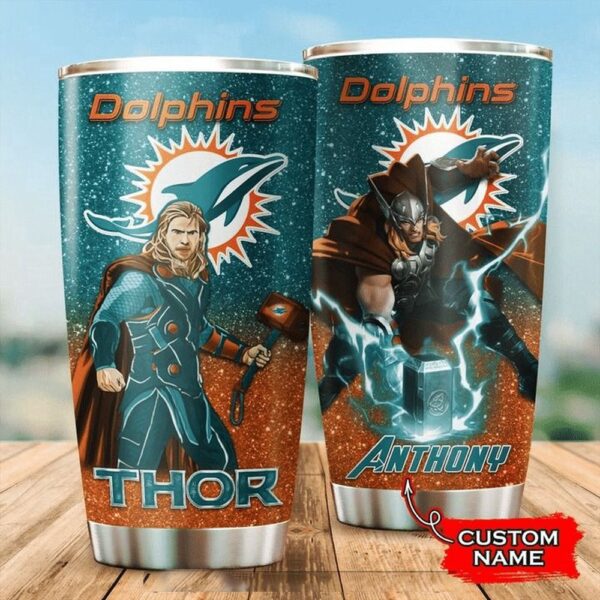 Personalized Name NFL Miami Dolphins & Thor Tumbler Cup