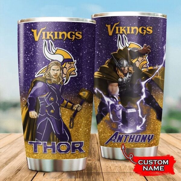 Personalized Name NFL Minnesota Vikings & Thor Tumbler Cup