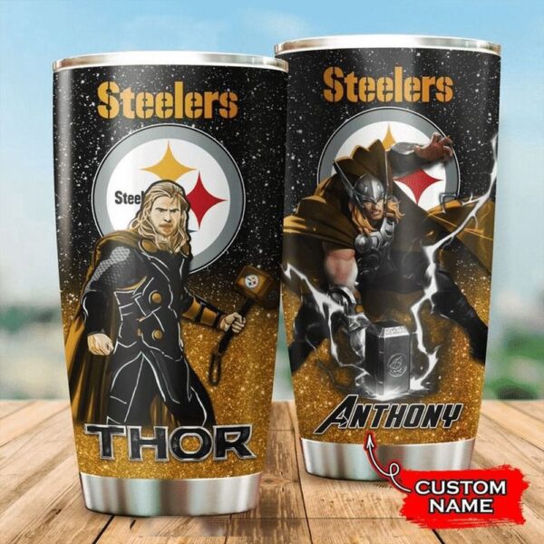 Personalized Name NFL Pittsburgh Steelers & Thor Tumbler Cup