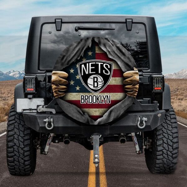 Brooklyn Nets American Flag Spare Tire Cover Gift For Campers