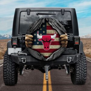 Chicago Bulls American Flag Spare Tire Cover Gift For Campers