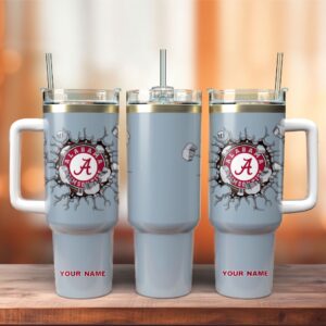 Custom Name Alabama Crimson Tide Football NCAA Sport Stainless Steel Tumbler 40oz With Handle