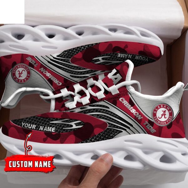 Custom Name Alabama Crimson Tide Red And Silver NCAA Name Max Soul Shoes