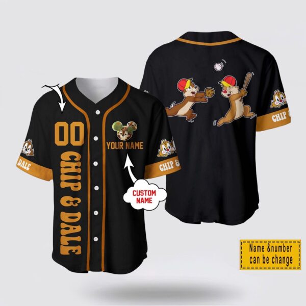 Custom Name And Number Chip & Dale Chipmunk Black Disney Baseball Jersey Shirt