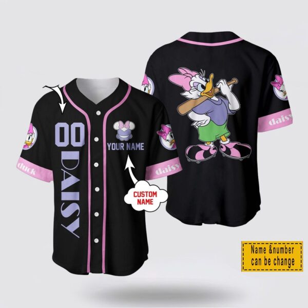 Custom Name And Number Daisy Duck Black Purple Disney Baseball Jersey Shirt