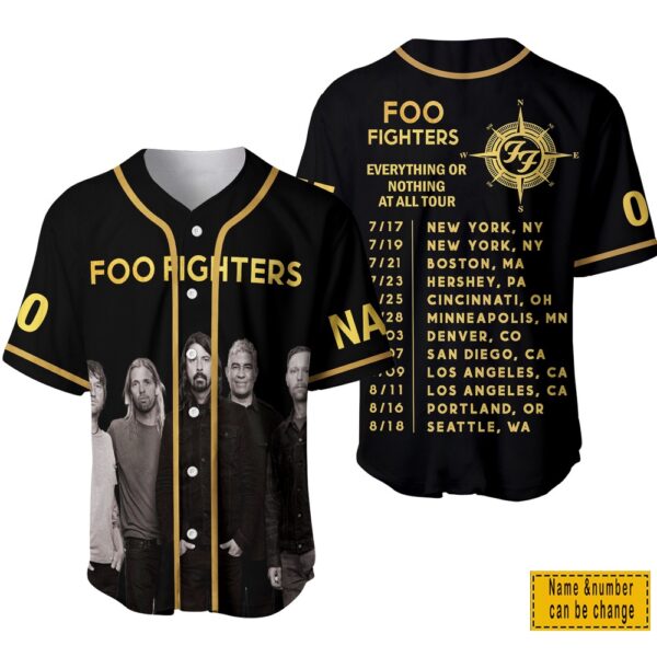 Custom Name And Number Fooo Fighter Everything Or Nothing At All Tour Baseball Jersey Shirt