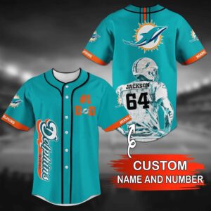 Custom Name And Number Miami Dolphins NFL Baseball Jersey Shirt 1