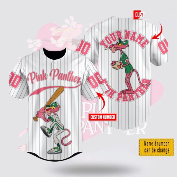 Custom Name And Number Pink Panther Baseball Jersey Shirt